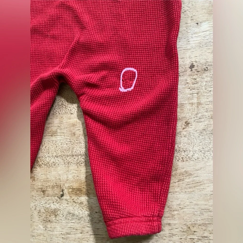 Vintage Ralph Lauren Infant L 12-18 Mo Red/Navy‎ Waffle Weave Knit Logo Bodysuit